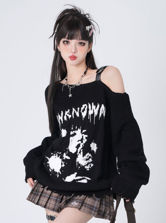 Comic Girl One Shoulder Sweater