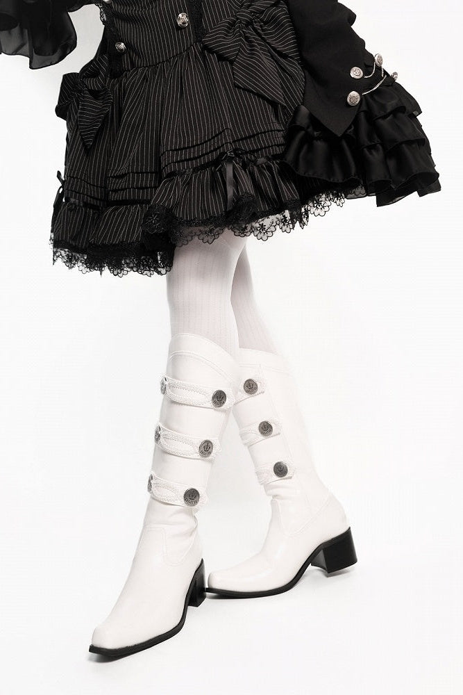【9月7日予約締切】Black/White/Gray Gothic Lolita Prince Square Toe Retro Boots