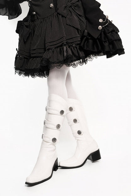 【9月7日予約締切】Black/White/Gray Gothic Lolita Prince Square Toe Retro Boots