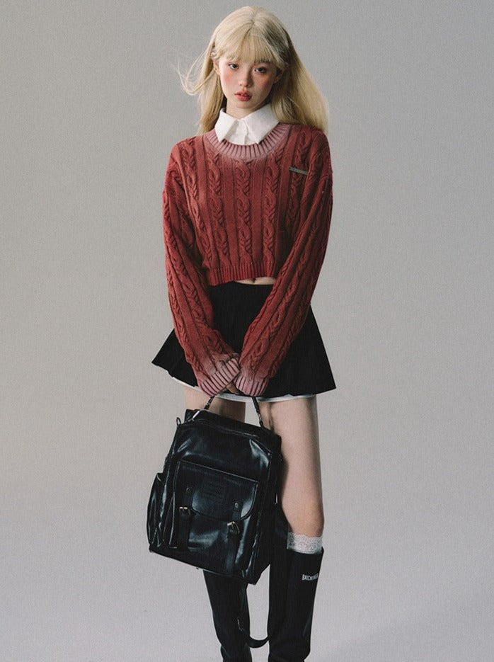 Gradient cable knit + short knit skirt + long knit skirt