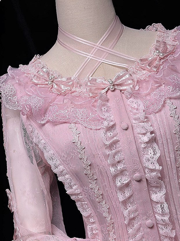 【12月26日予約締切】ピュアスイートローズファンタジークロスリボンレースベルスリーブシャツ