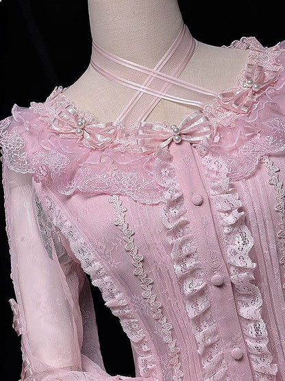 【12月26日予約締切】ピュアスイートローズファンタジークロスリボンレースベルスリーブシャツ