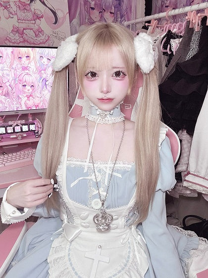 【4月15日预售截止】水蓝色医疗蕾丝交叉围裙连衣裙+项圈