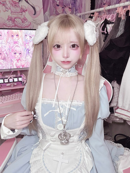 【4月15日预售截止】水蓝色医疗蕾丝交叉围裙连衣裙+项圈