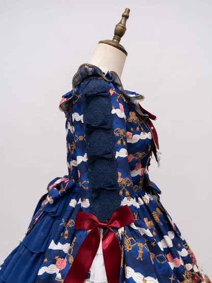 【4月26日予約締切】レトロロマンスイートロリータリボンケーキプリントゴージャス姫袖ドレス