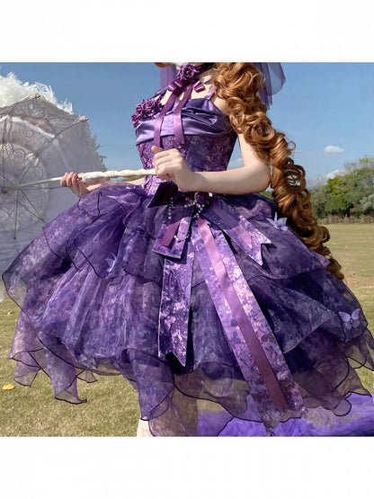 [Pre-order Deadline: May 23] Wisteria Purple Ribbon Tulle Tiered Fairy Corset JKS Dress