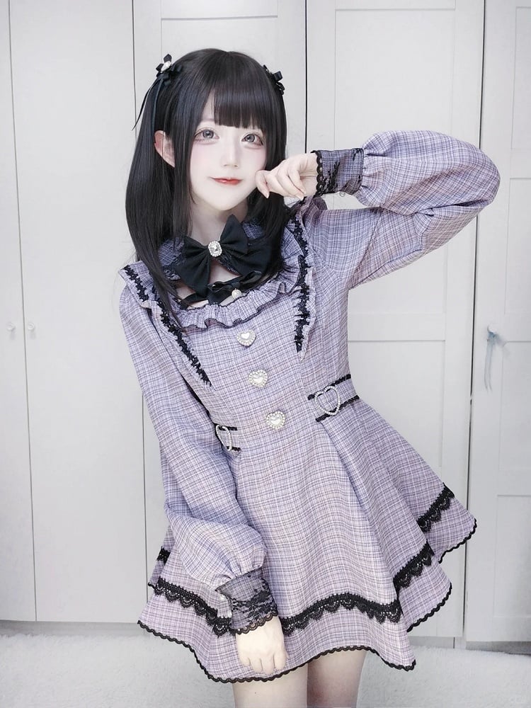 【12月18日予約締切】ジュエルリボンカラースイートレースチェックドレスセットアップ