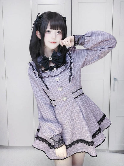 【12月18日予約締切】ジュエルリボンカラースイートレースチェックドレスセットアップ