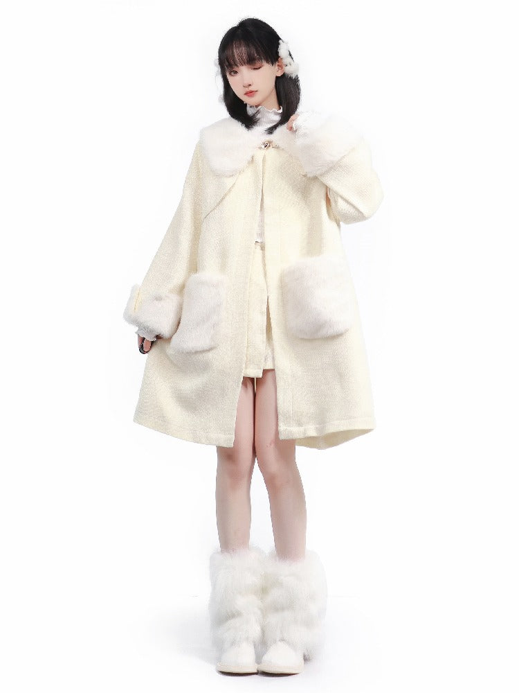 Pure White Snow Fur Jacket Top Skirt Leg Warmer Set