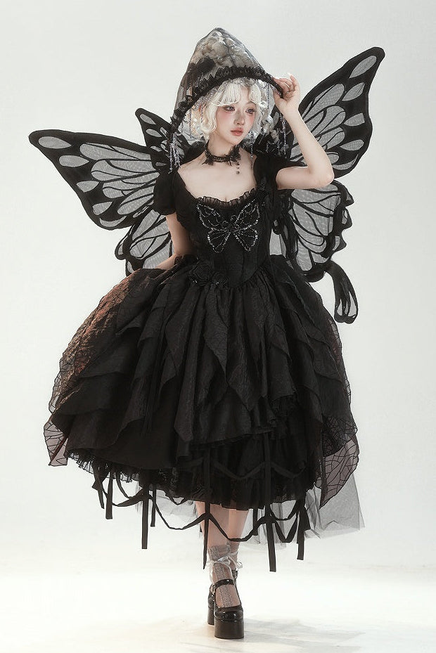 【10月28日予約締切】Black/White/Red Tiered Lace Ruffle Lolita Skirt