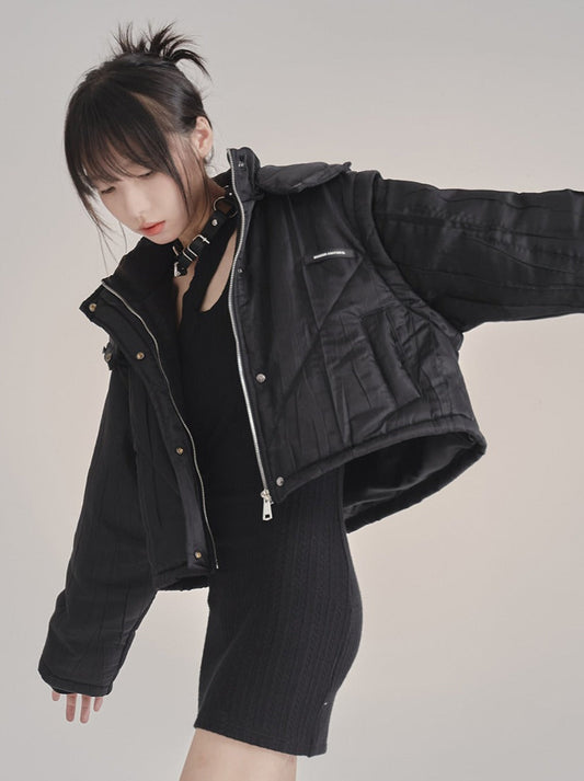 ルーズデザインショートフーディーコットンジャケット