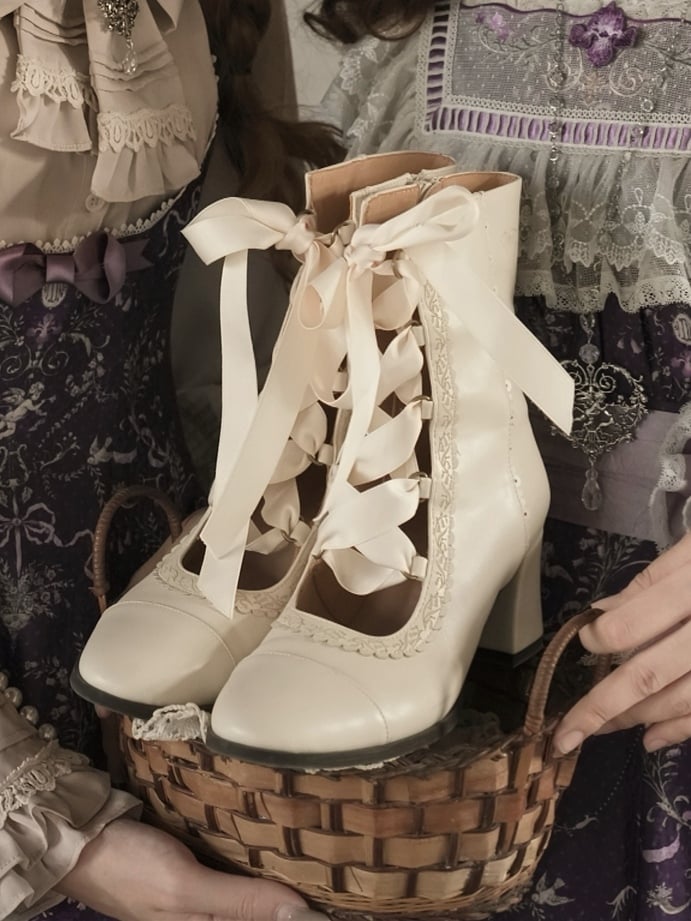 【12月26日予約締切】エレガントアンティークロリータレースアップブーツ
