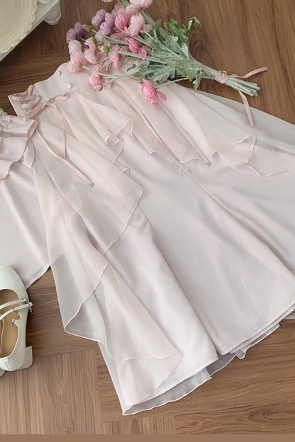 Blusa elegante de hombros descubiertos en rosa claro + falda de cola de pez