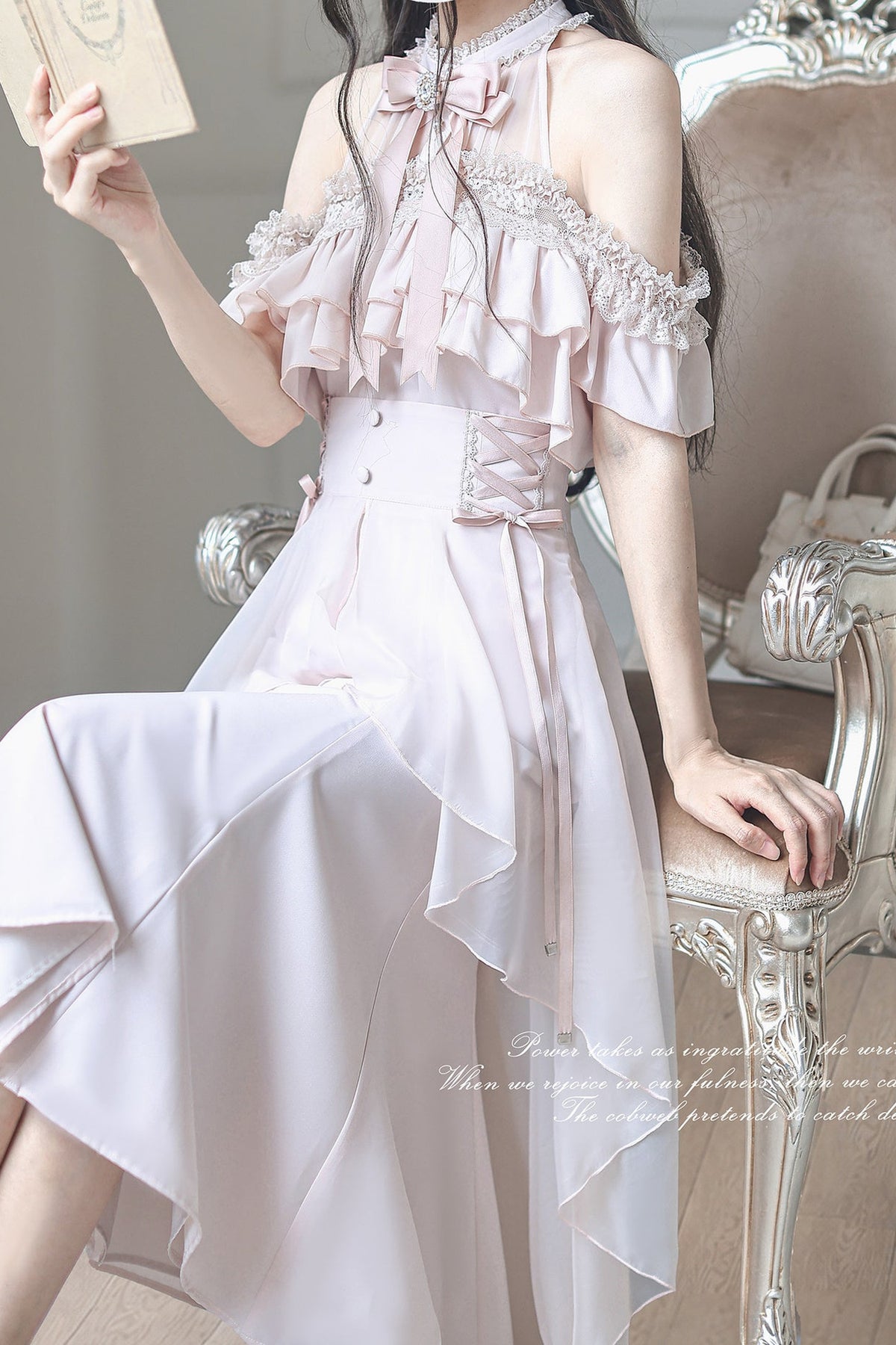 Blusa elegante de hombros descubiertos en rosa claro + falda de cola de pez