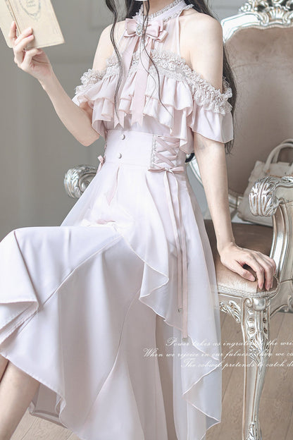 Blusa elegante de hombros descubiertos en rosa claro + falda de cola de pez