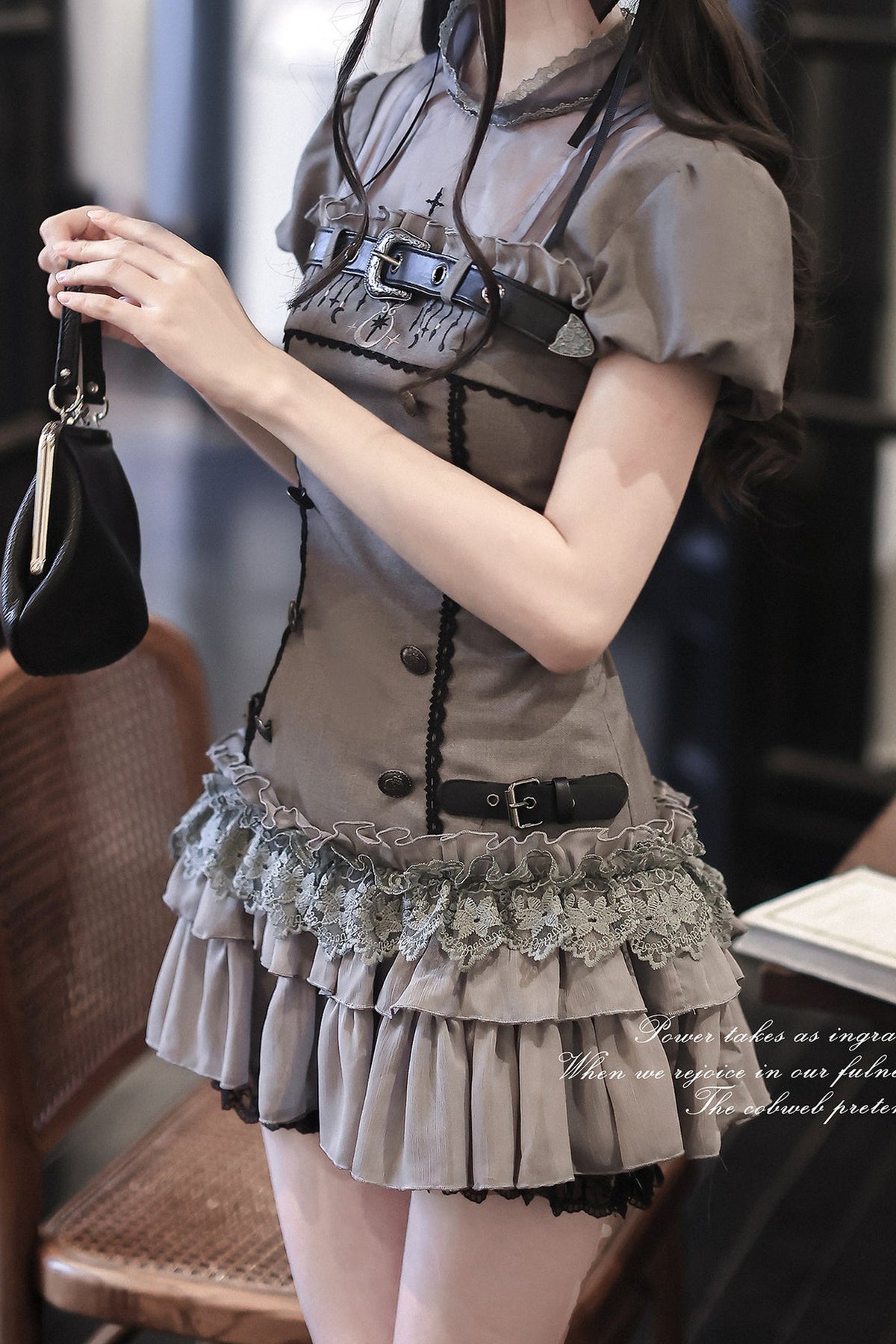 Gray Moon Gothic Belted Dress