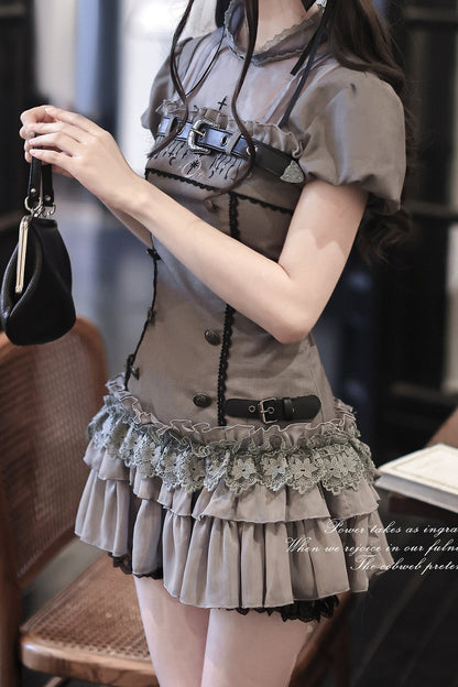 Gray Moon Gothic Belted Dress