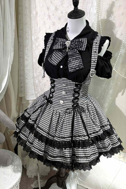 Chemise style subculture à carreaux avec dentelle et ruban + robe chasuble