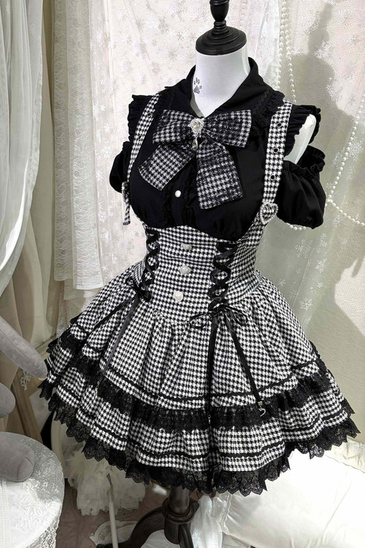 Subculture Plaid Lace Ribbon Shirt + Jumper Skirt