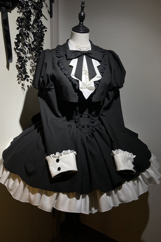 Black Ruffle Sleeve Dress Set-Up