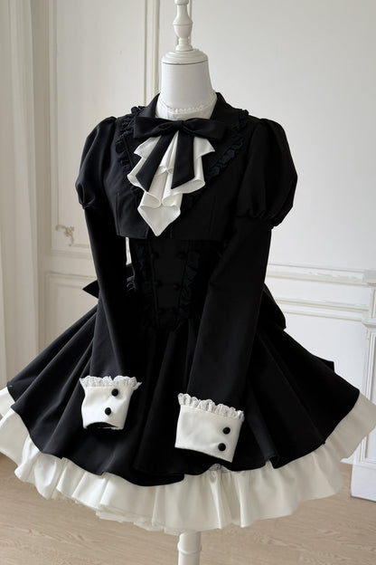 Black Ruffle Sleeve Dress Set-Up