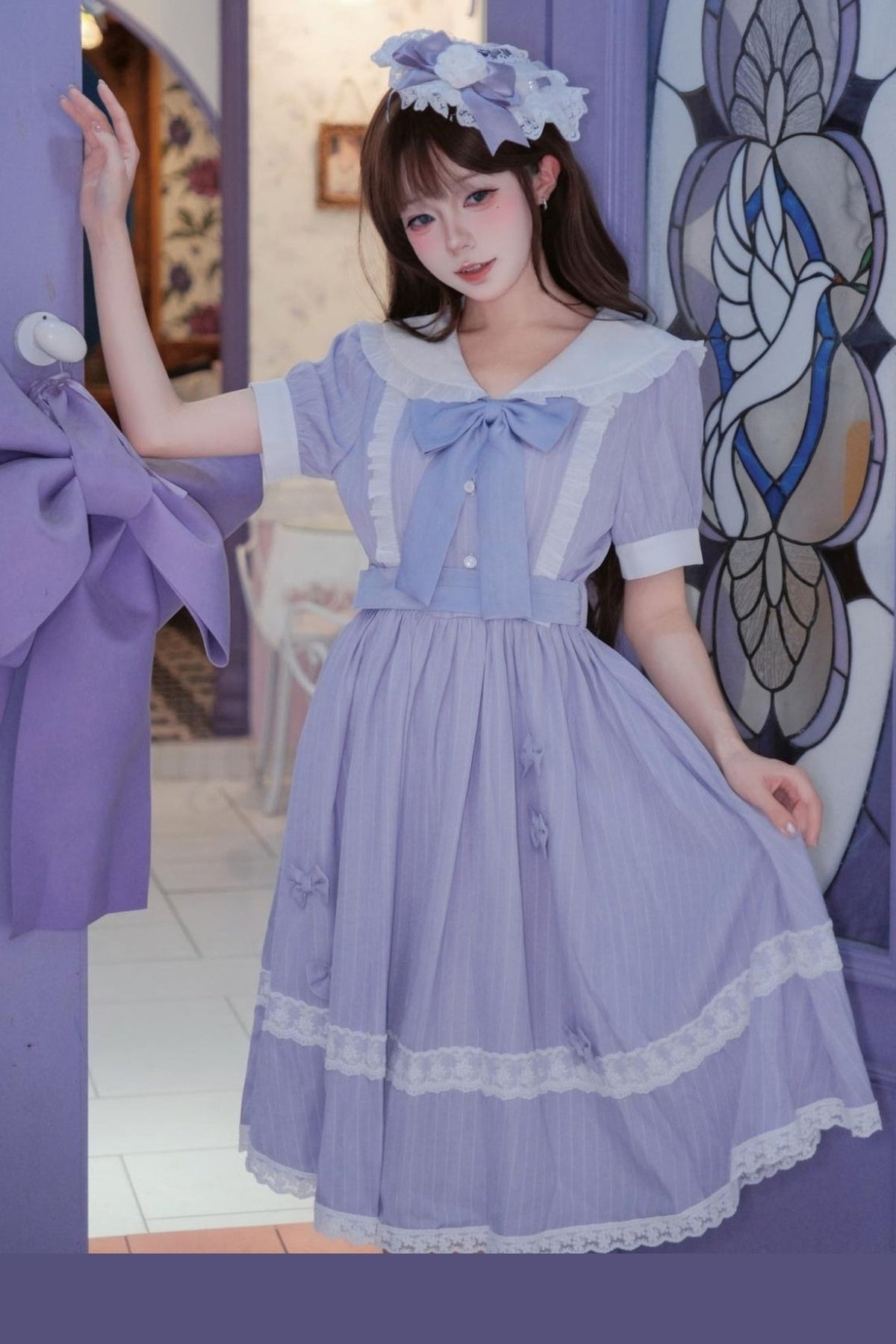 Purple Lace Stripes Academy Dress