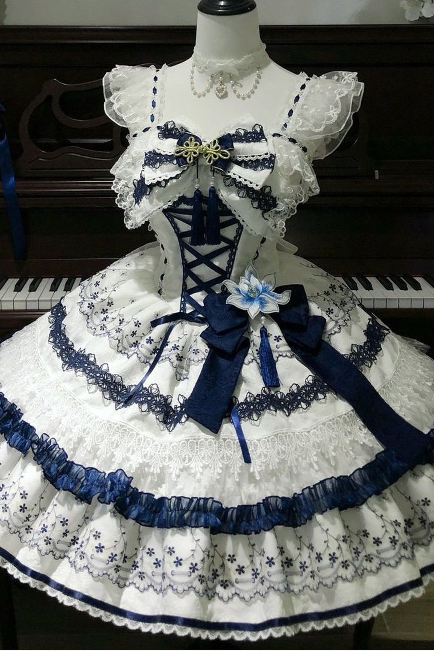 Blue and White Porcelain Jsk Suspender Dress