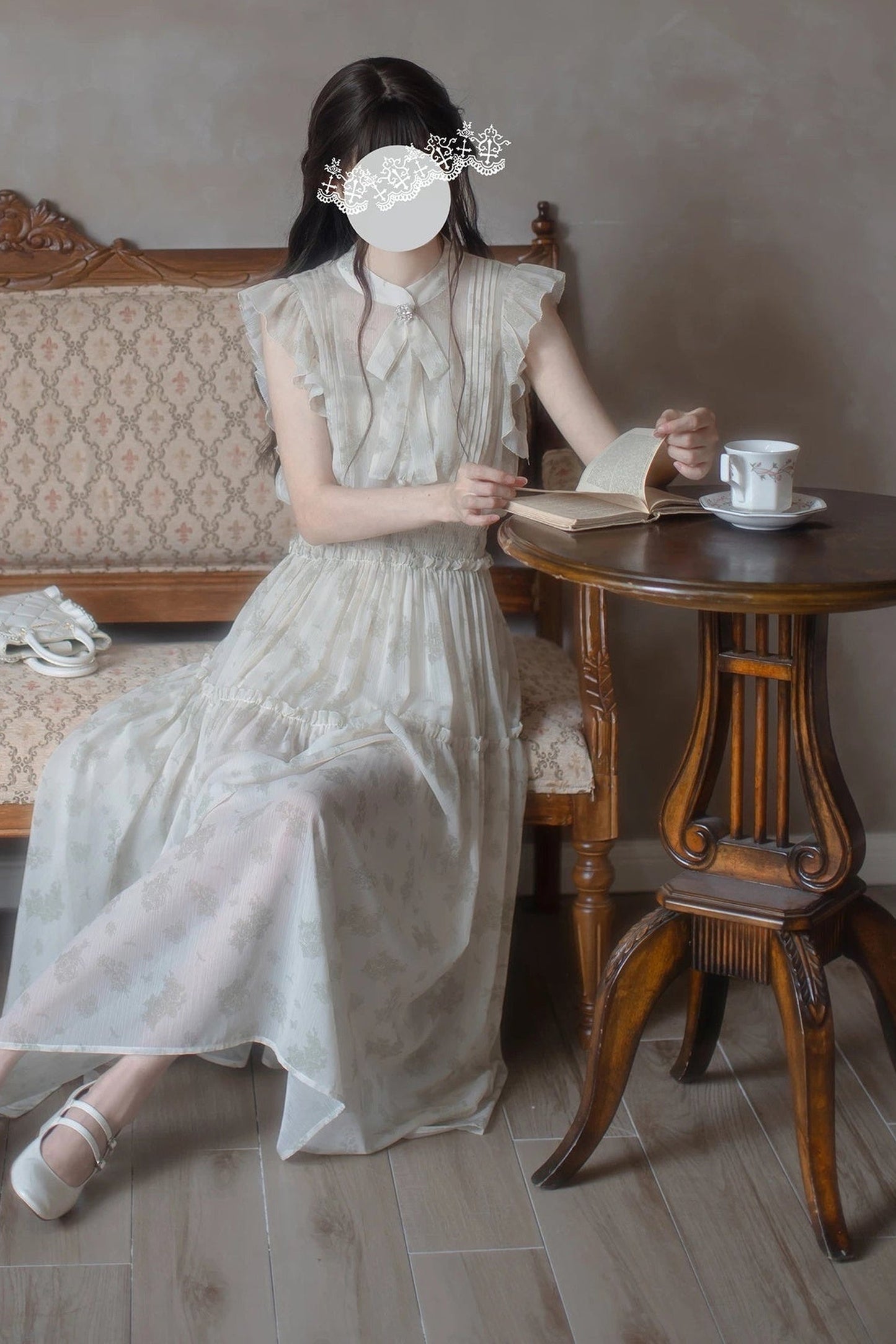 Green Floral Chiffon Accordion Pleat Long Dress