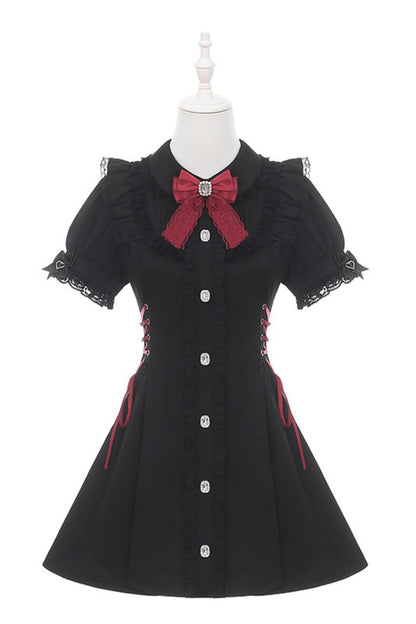 Black Red Lace Side Tie Dress