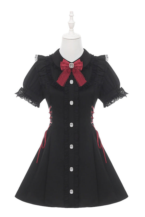 Black Red Lace Side Tie Dress