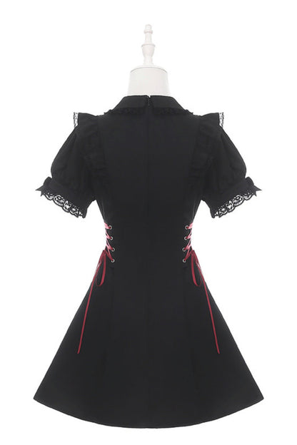 Black Red Lace Side Tie Dress
