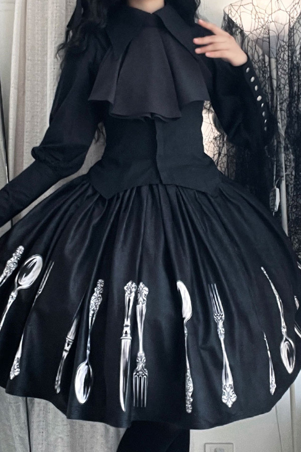 Silver Tableware Print Half-Length Skirt