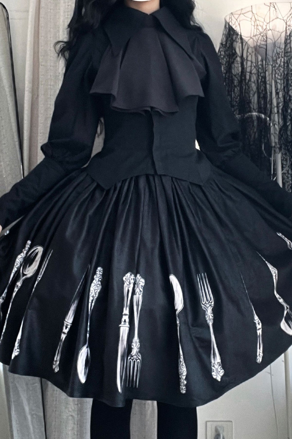 Silver Tableware Print Half-Length Skirt