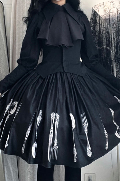 Silver Tableware Print Half-Length Skirt