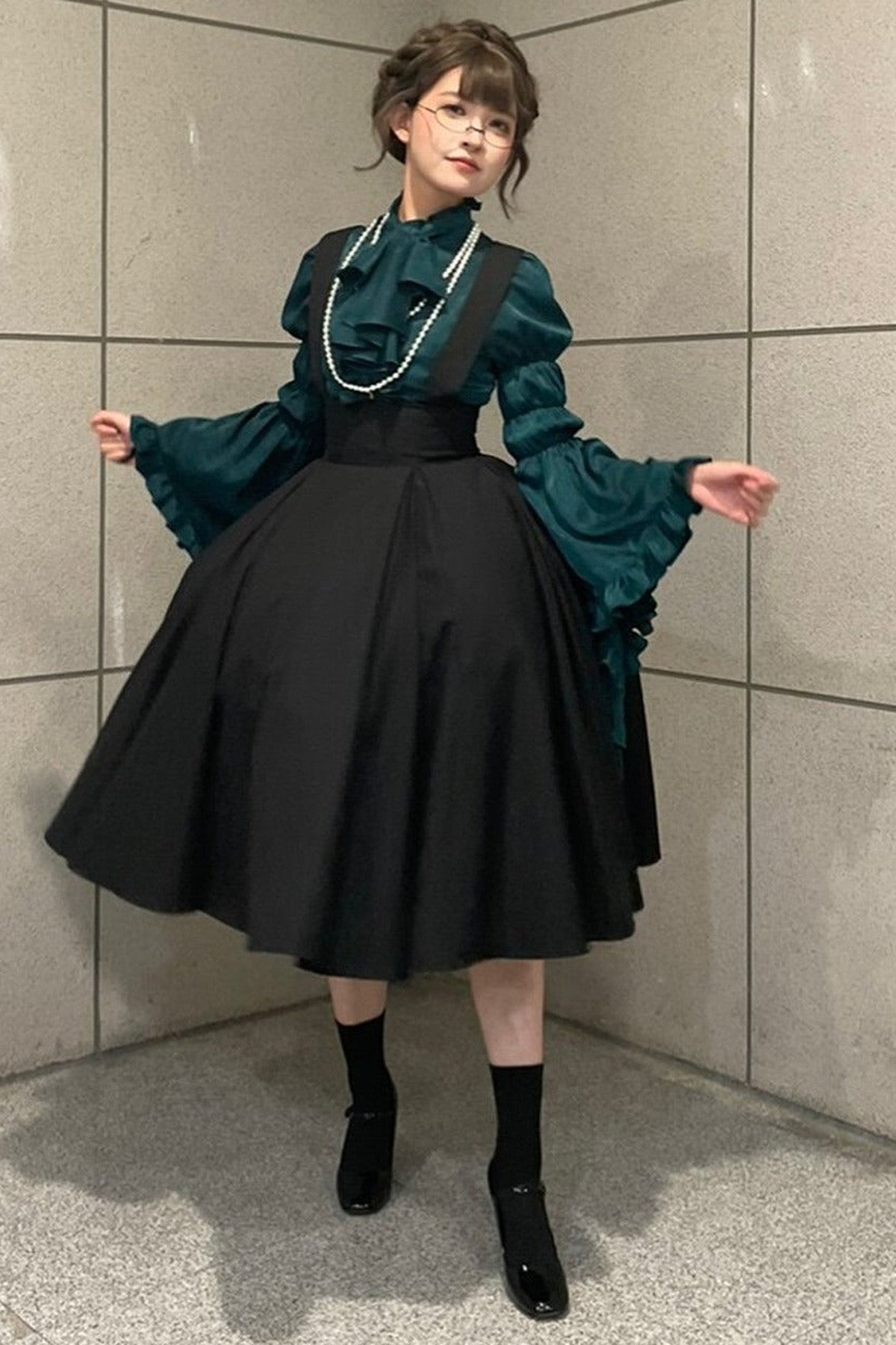 Black Iris Ruffle Suspender Half Skirt