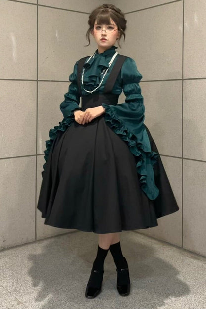 Black Iris Ruffle Suspender Half Skirt