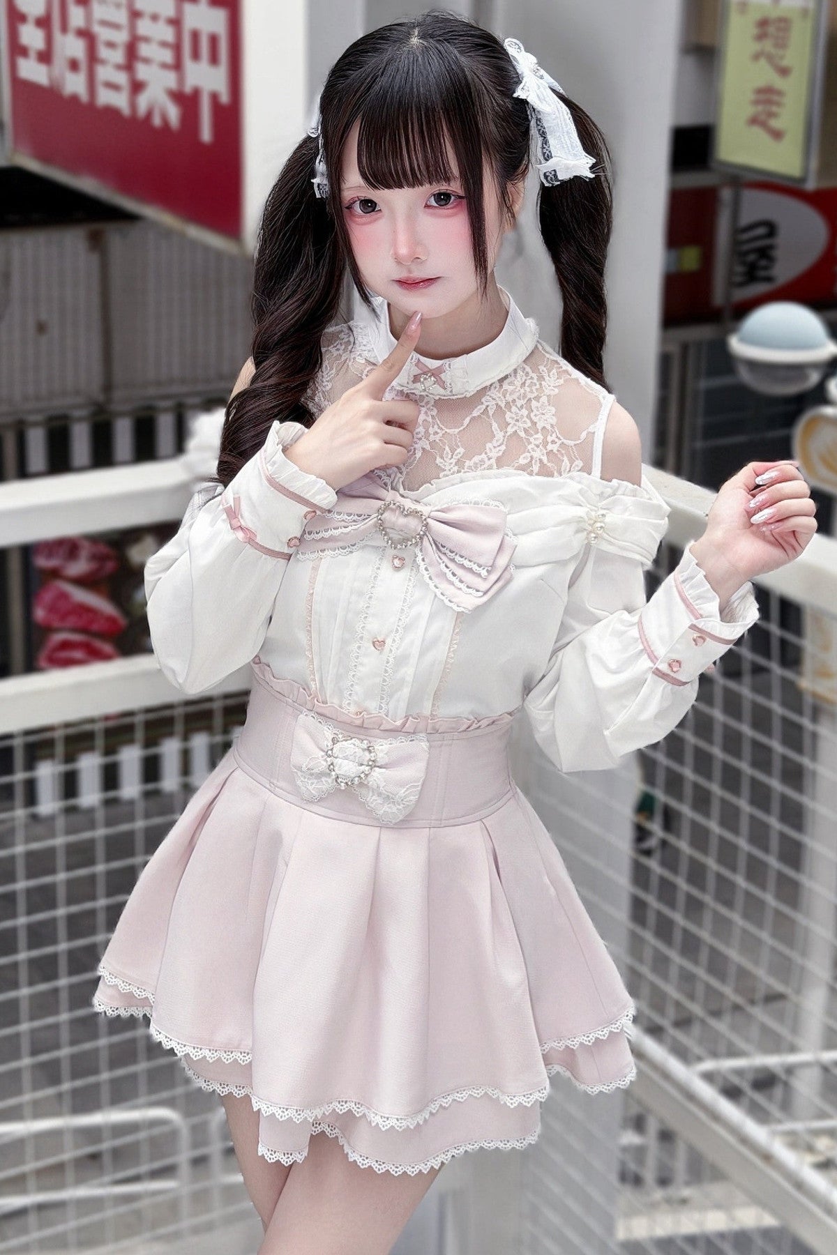 Japanese Lace Tencel Shirt And Skirt Set
