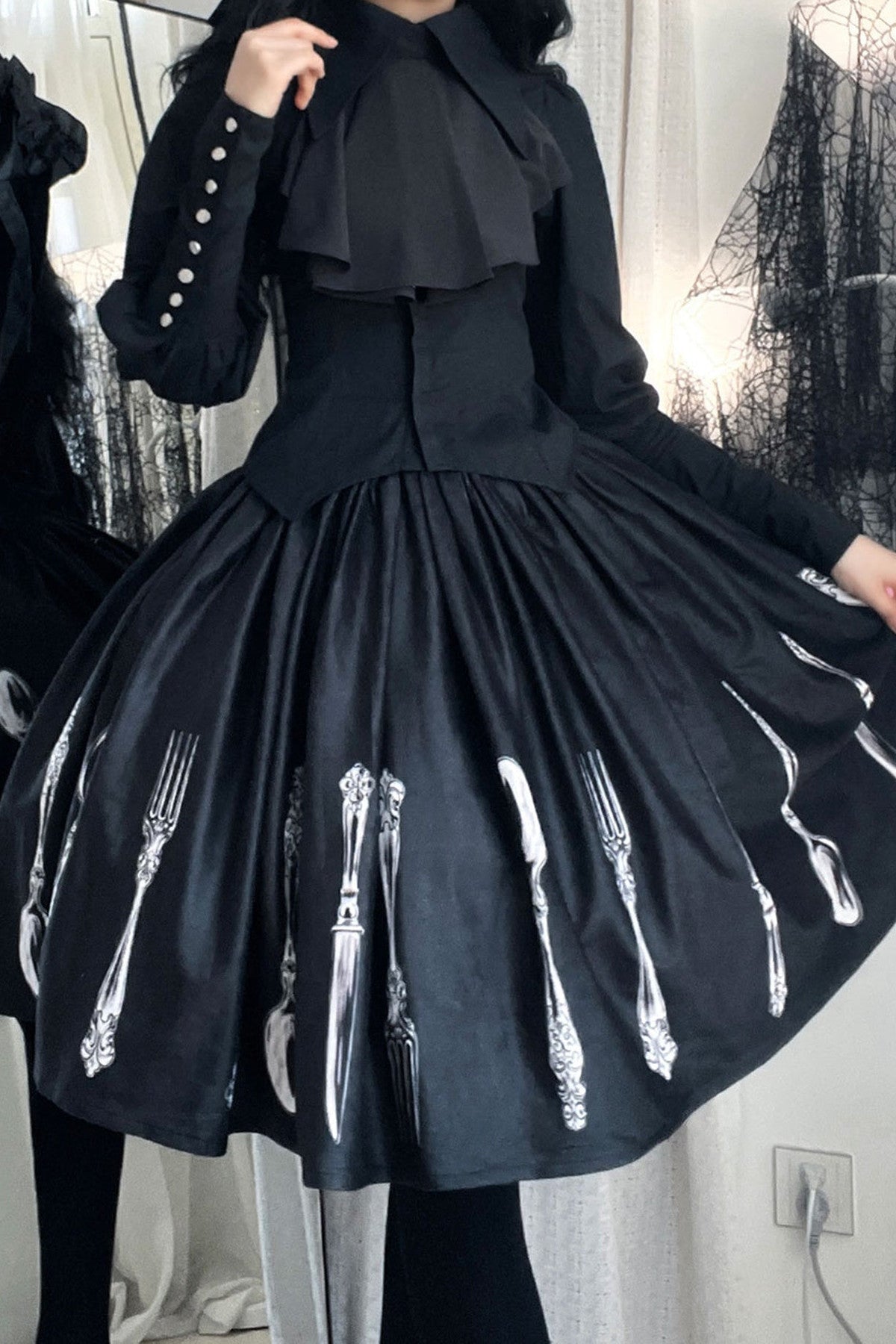 Silver Tableware Print Half-Length Skirt