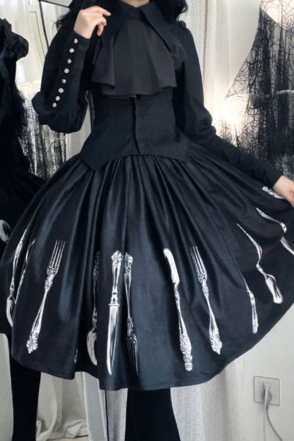 Silver Tableware Print Half-Length Skirt