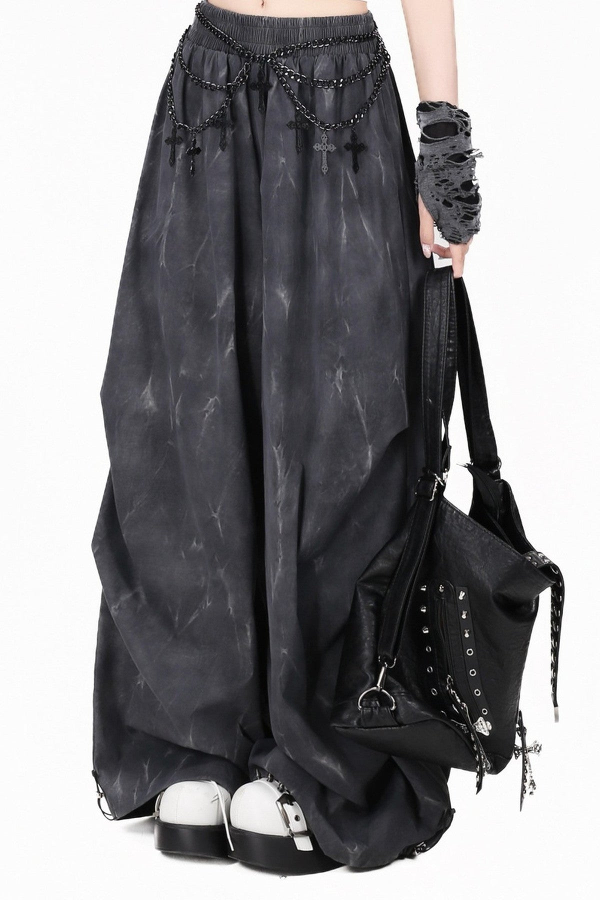 High-Waisted Layered Tie-Dye Wide-Leg Cargo Pants