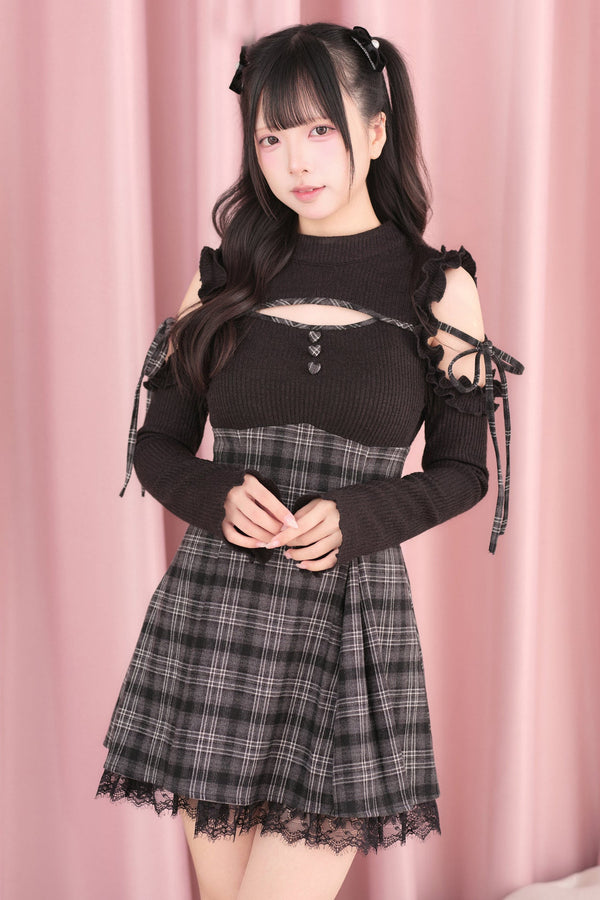 Knitted Plaid Layered-Look Dress