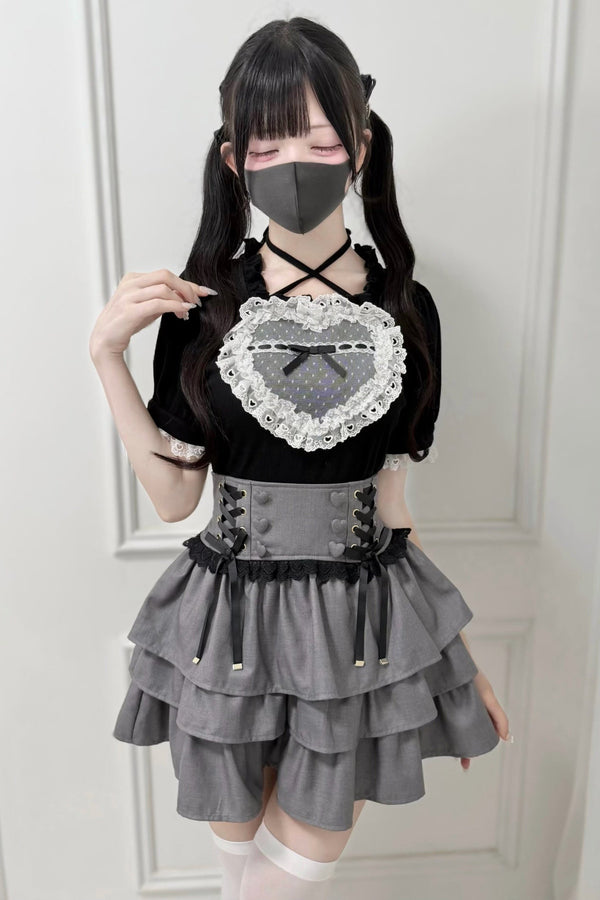 Lace Heart Bow Knitted Top