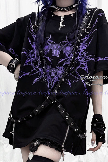 Skull And Coffin Off-Shoulder T-Shirt