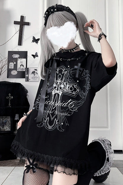 Camiseta holgada de manga corta Night Blood carta de amor