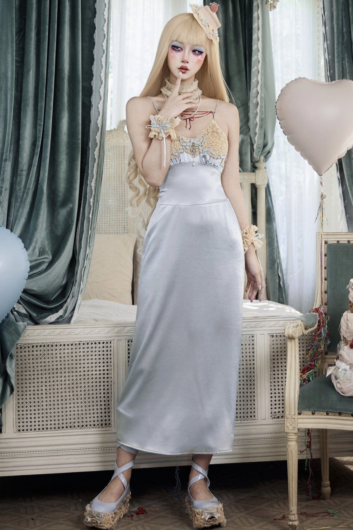 Milk Blue Bow Satin Slip Dress