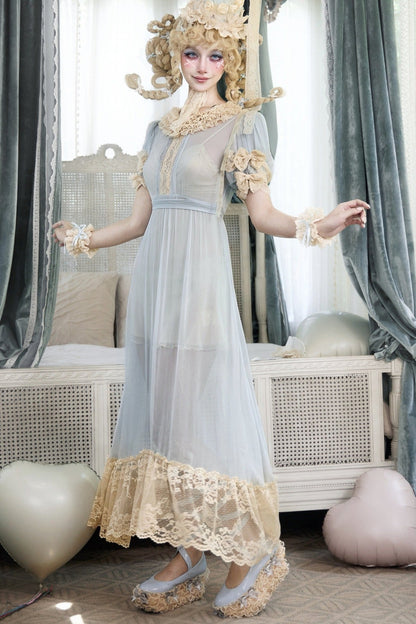 Doll-Like Baby Blue Lace Dress Set