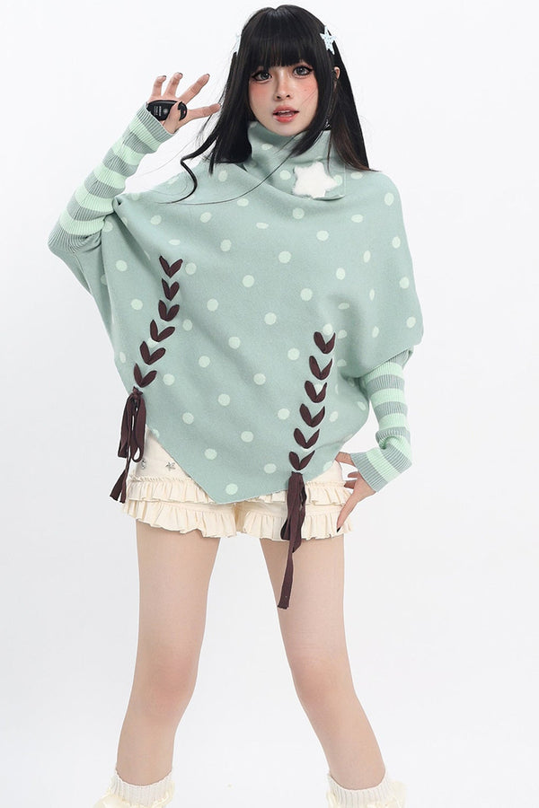 Green Polka Dot Star Tie Knit Top