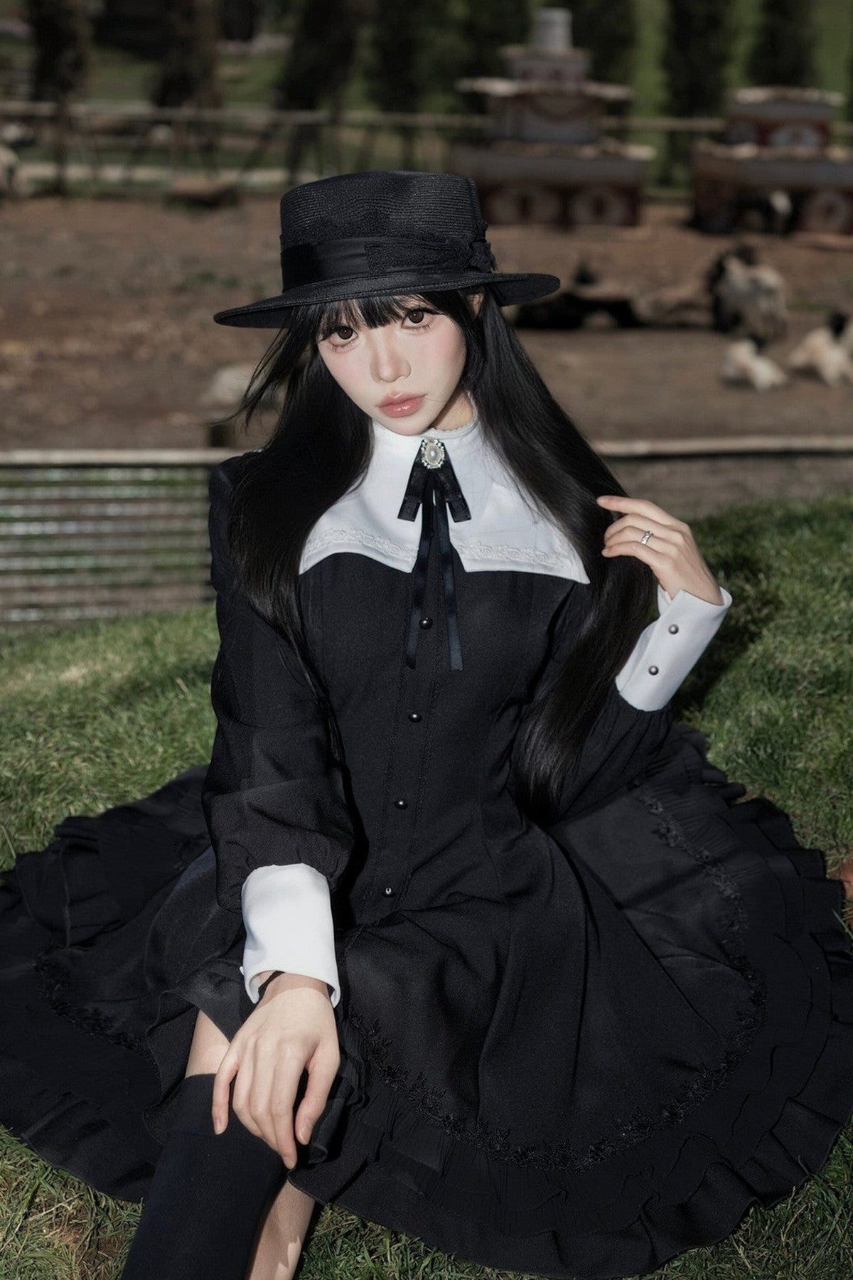 Gothic Puff Sleeve Nun Collar Dress