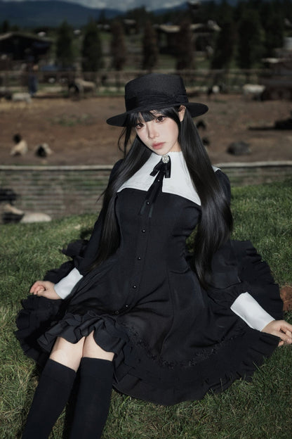 Gothic Puff Sleeve Nun Collar Dress