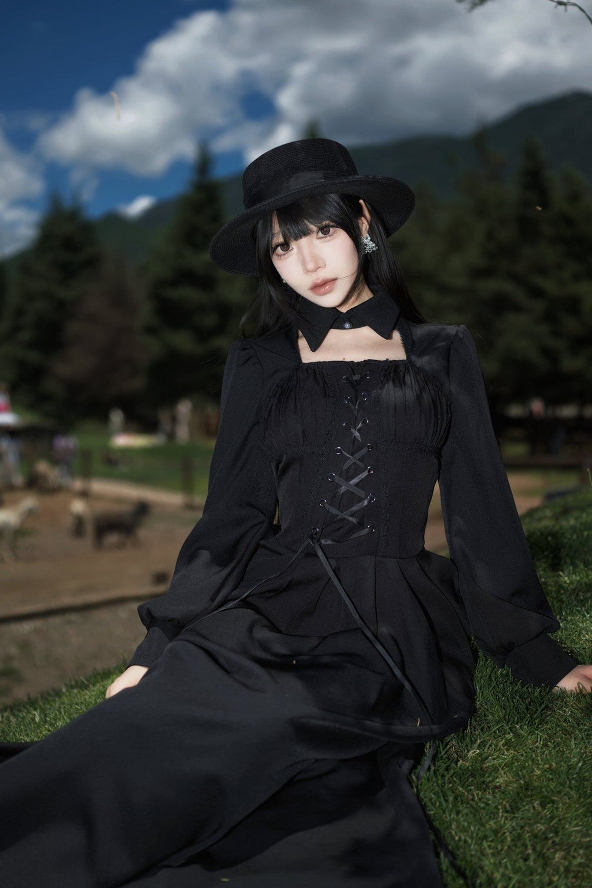 Black Cape Fishtail Long Dress